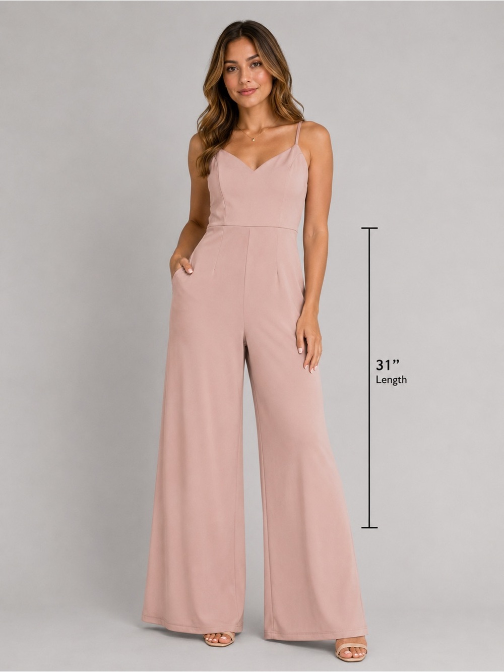 Trixxi Women's Blush Pink Lace-Trim Wide-Leg
Jumpsuit - Size Medium
